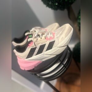 adidas Cream and Pink Running Sneakers with Black Stripes